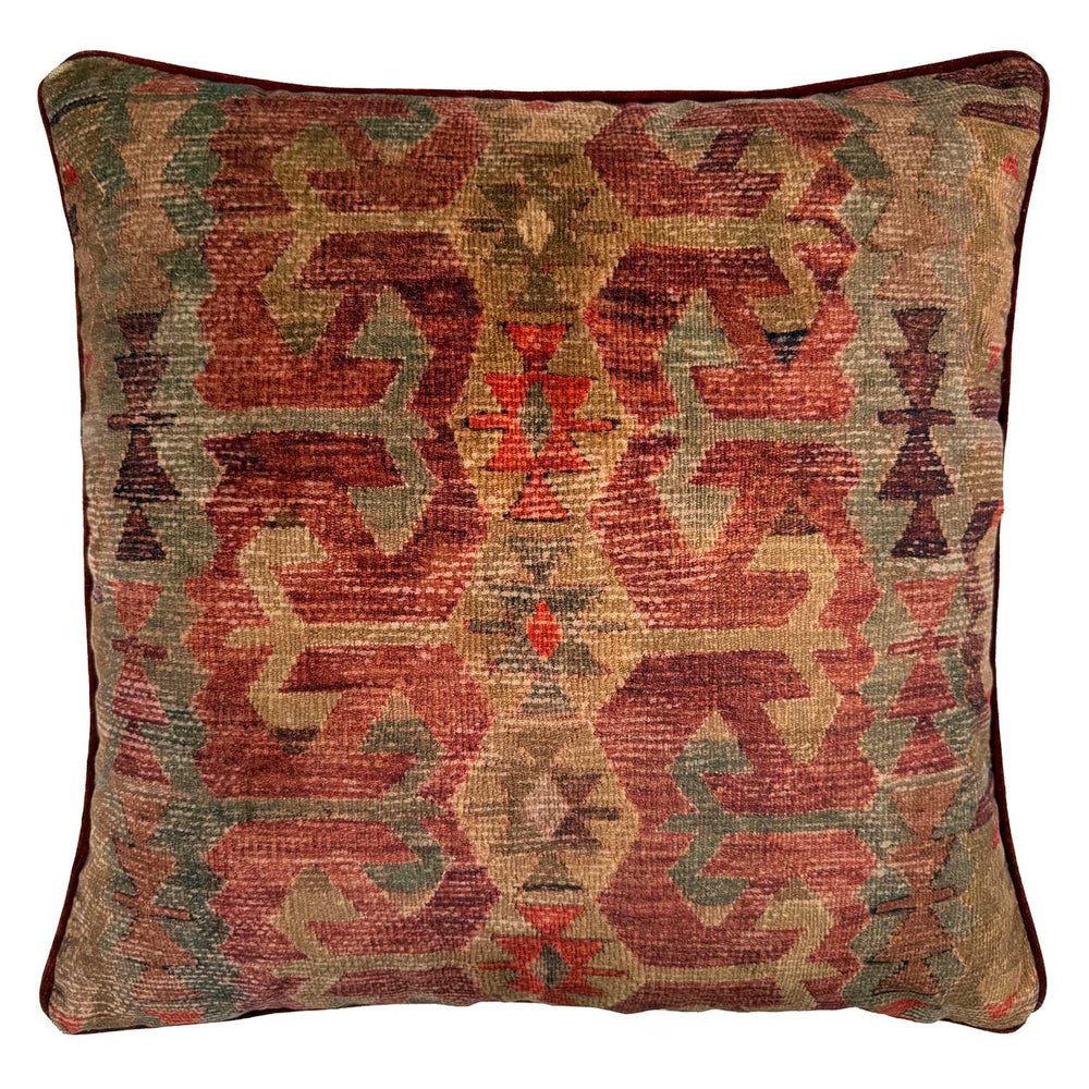 Samimi Earth Velvet Cushion | Red & Natural | Linwood