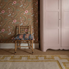 Greek Key Design Handwoven Rug- Cream & Mustard Yellow