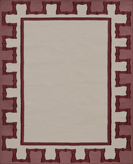 Greek Key Design Handwoven Rug- Cream & Raspberry