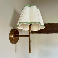 Scalloped Ivory Linen Lampshade with Sage Trim- Patton House