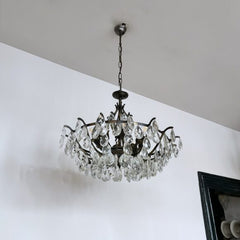 Brass Multi Arm Chandelier with Glass Harlequin Pear Drops