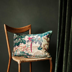 Jungle Rumble | Pink & Green Velvet Cushion | Linwood