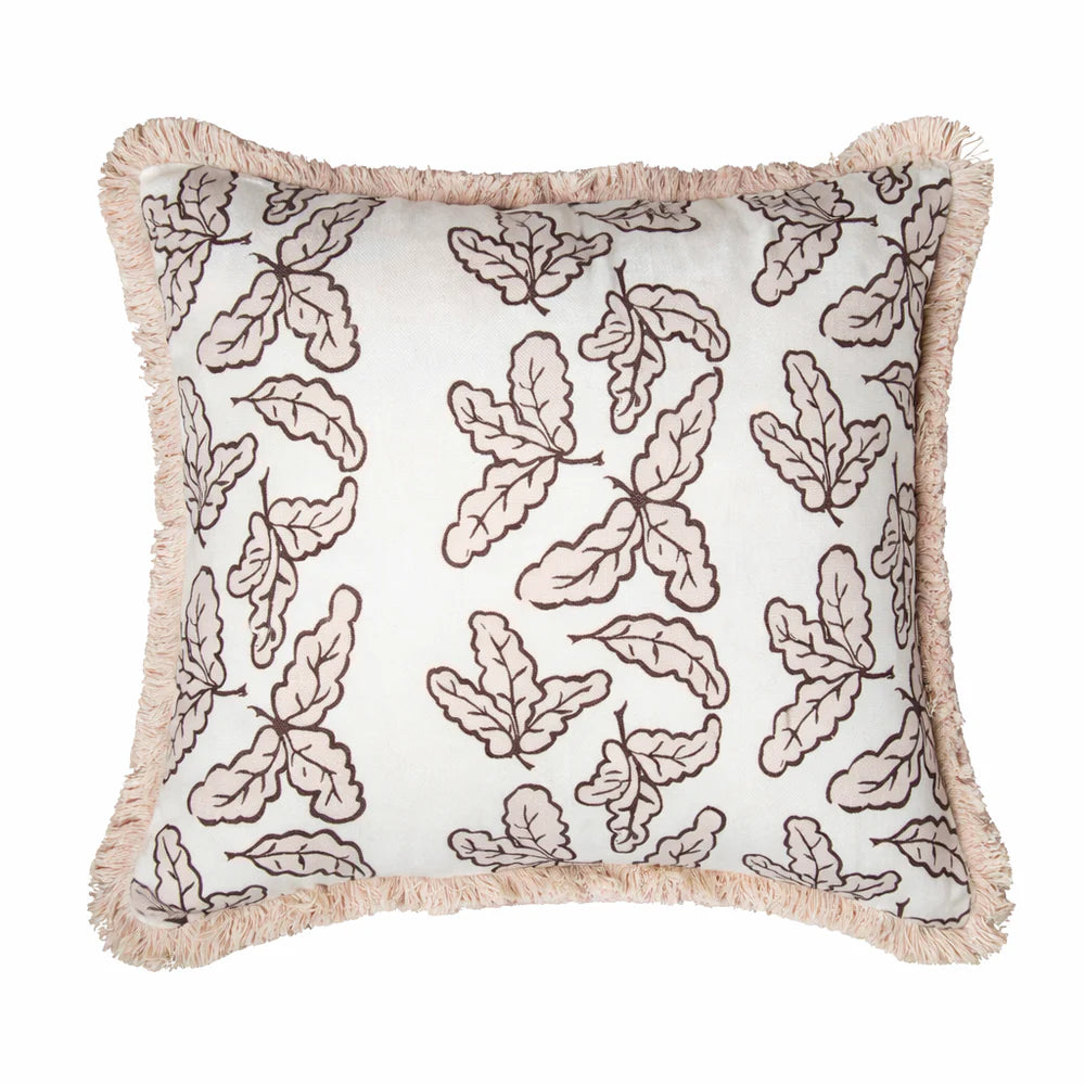 Oak Leaf Cushion | Pink with Cream Fringe | Kelling Home
