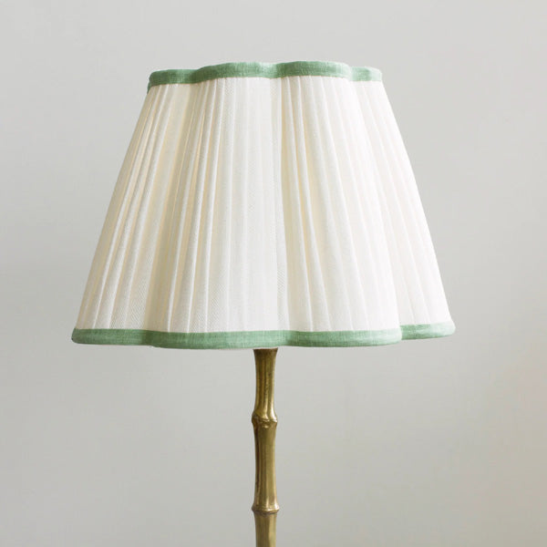 Scalloped Ivory Linen Lampshade with Sage Trim- Patton House