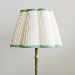 Scalloped Ivory Linen Lampshade with Sage Trim- Patton House
