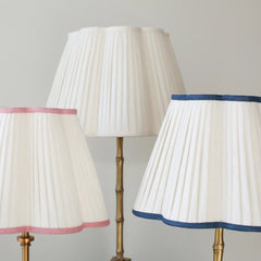 Scalloped Ivory Linen Lampshade with Navy Trim- Patton House