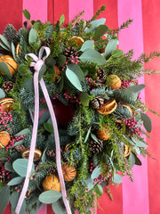 Fresh Christmas Door Wreath- Pink Pepperberry