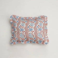 Kelling Home, Pink Blooming Trellis Block Printed Ruffled Cushion Cover