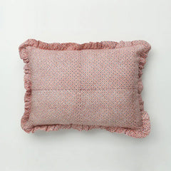Kelling Home, Pink Dot & Grid Block Printed Ruffled Cushion Cover