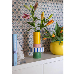 Striped Bud Vase | Blue, Green, Yellow & Pink I Casa JJ