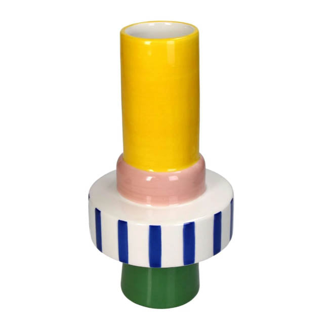 Striped Bud Vase | Blue, Green, Yellow & Pink I Casa JJ