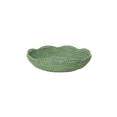 Round Rattan Scalloped Tray | Green | Casa JJ
