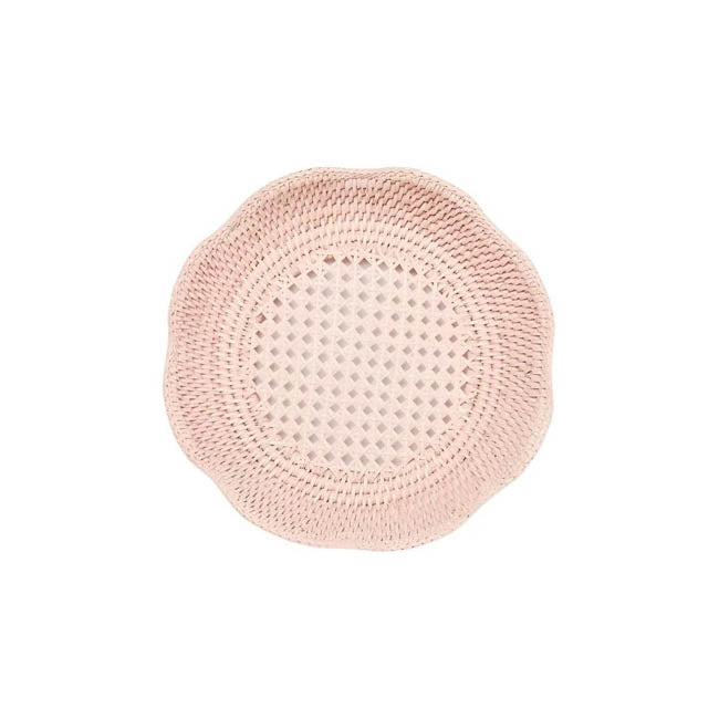 Round Rattan Scalloped Tray | Pink | Casa JJ