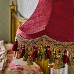 Red Damask Lampshade with Tassel Fringe | Tinker & Tallulah