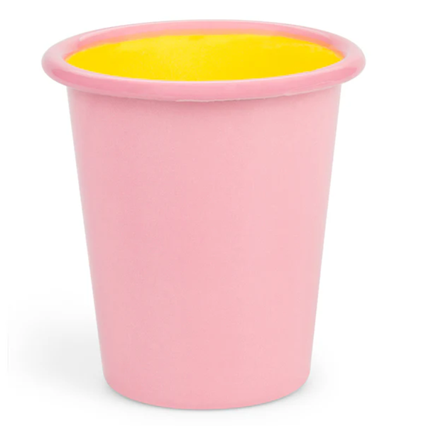 Set of 4 Enamel Tumblers in Old Rose / Sulphur Yellow, British Colour Standard