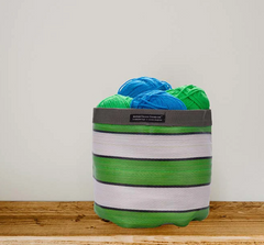 Medium 19cm Eco Woven Plant Pot Cover in Grass Green, Indigo & Pearl