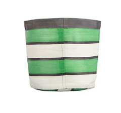 Medium 19cm Eco Woven Plant Pot Cover in Grass Green, Indigo & Pearl