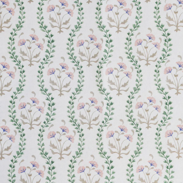 Mews Furnishings Iznik Vine Moss Green & Pink Floral Fabric