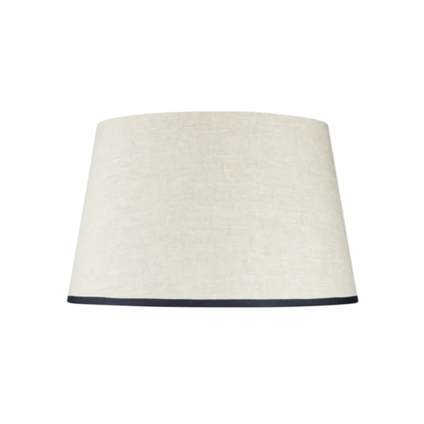 Rosana Lonsdale Stretched Ivory Linen Lampshade with Dark Blue Coloured Trim