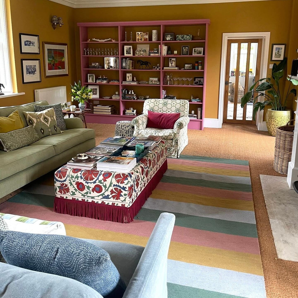 Stripes 2 Flatwoven Wool Rug | Blue, Green,Pink & Yellow | Amy Kent