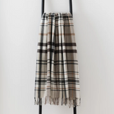 Natural & Grey Check Throw | Merino Wool | Pitnacree Sea Blue