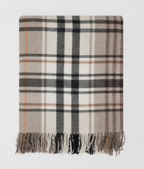 Natural & Grey Check Throw | Merino Wool | Pitnacree Sea Blue