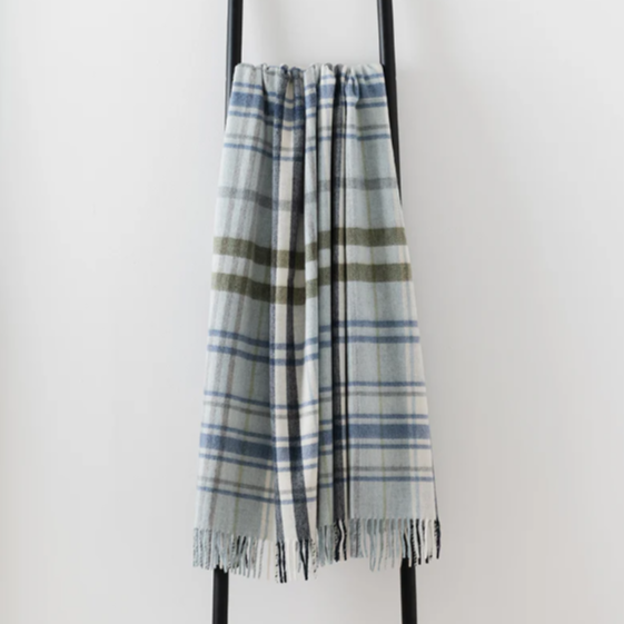 Blue & Green Check Throw | Merino Wool | Pitnacree Sea Blue