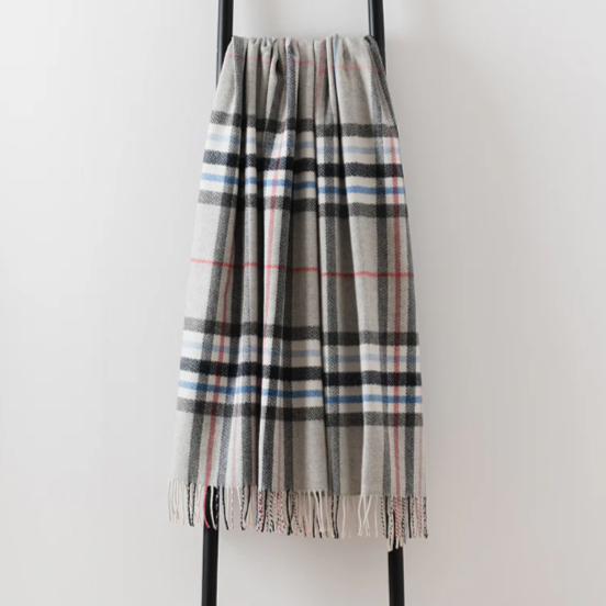 Black, Grey & Blue Check Throw | Merino Wool | Isle Mill | Moraig Pewter