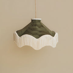 Moiré Fringed Lampshade with Tassels | Olive Green | Tinker & Tallulah