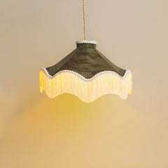 Moiré Fringed Lampshade with Tassels | Olive Green | Tinker & Tallulah