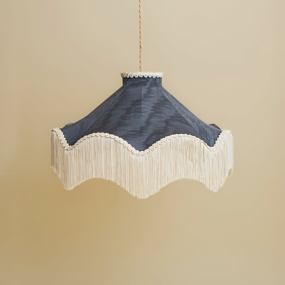 Moiré Fringed Lampshade with Tassels | Midnight Blue | Tinker & Tallulah