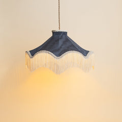 Moiré Fringed Lampshade with Tassels | Midnight Blue | Tinker & Tallulah