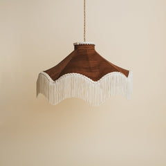 Moiré Fringed Lampshade with Tassels | Cognac Brown | Tinker & Tallulah