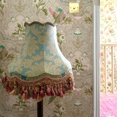 Teal Damask Lampshade with Tassel Fringe | Tinker & Tallulah