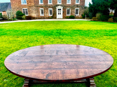 Solid Oak Oval Planked Top Refectory Table