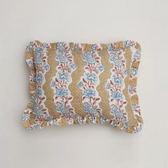 Kelling Home, Yellow Blooming Trellis Block Printed Ruffled Cushion Cover