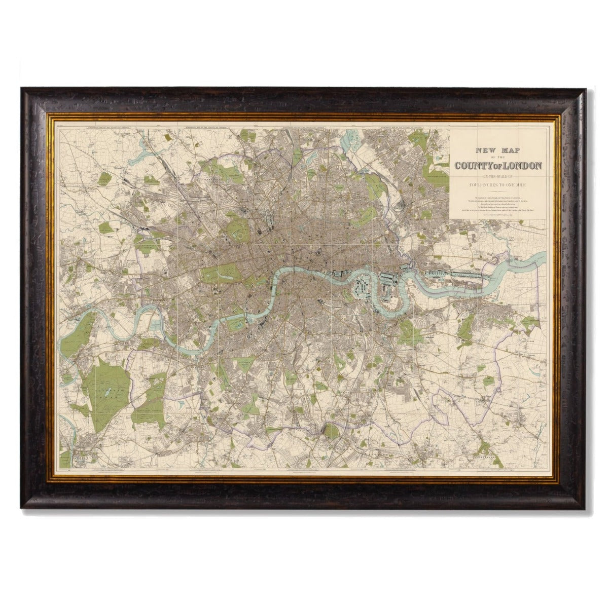 C.1905 County Map of London Vintage Print Framed