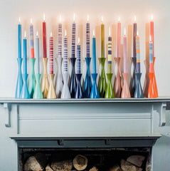 Striped Old Rose, Indigo & Pompadour Dinner Candles