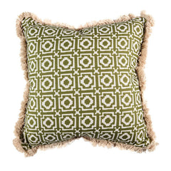 Alotablots' Cushion in Peridot Green with Green Velvet Back & Cream Fringe- Kelling Home