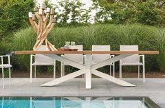 Solid Oak Curved Garden Table with Steel Cross Legs