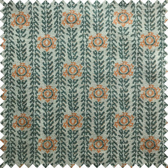 Ankara' Mint Green & Satsuma Orange Linen Fabric