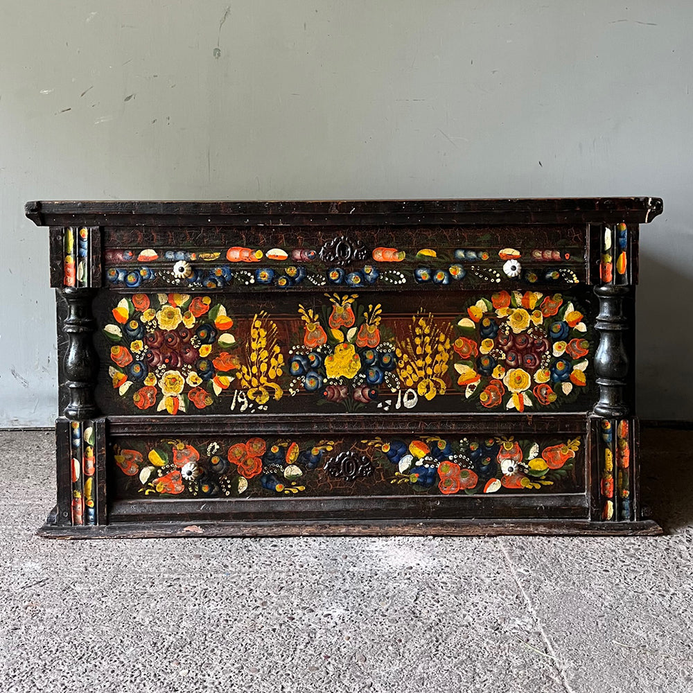 Antique Folk Painted Bridal Box with Flowers | John Cornall