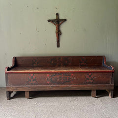 Antique Marriage Bench In Original Folk Painting
