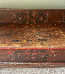 Antique Marriage Bench In Original Folk Painting