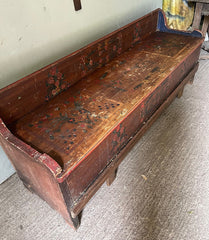 Antique Marriage Bench In Original Folk Painting