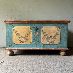 Antique Marriage Chest with Roses in Powder Blue & Cream