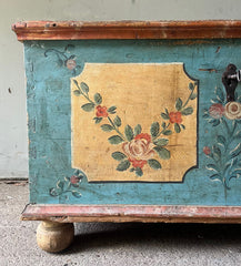Antique Marriage Chest with Roses in Powder Blue & Cream