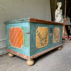 Antique Marriage Chest with Roses in Powder Blue & Cream