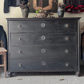 Antique Oak Four Drawer Chest in Original Black Paint