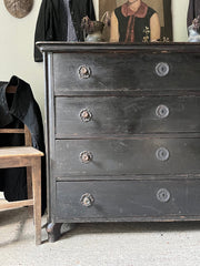 Antique Oak Four Drawer Chest in Original Black Paint
